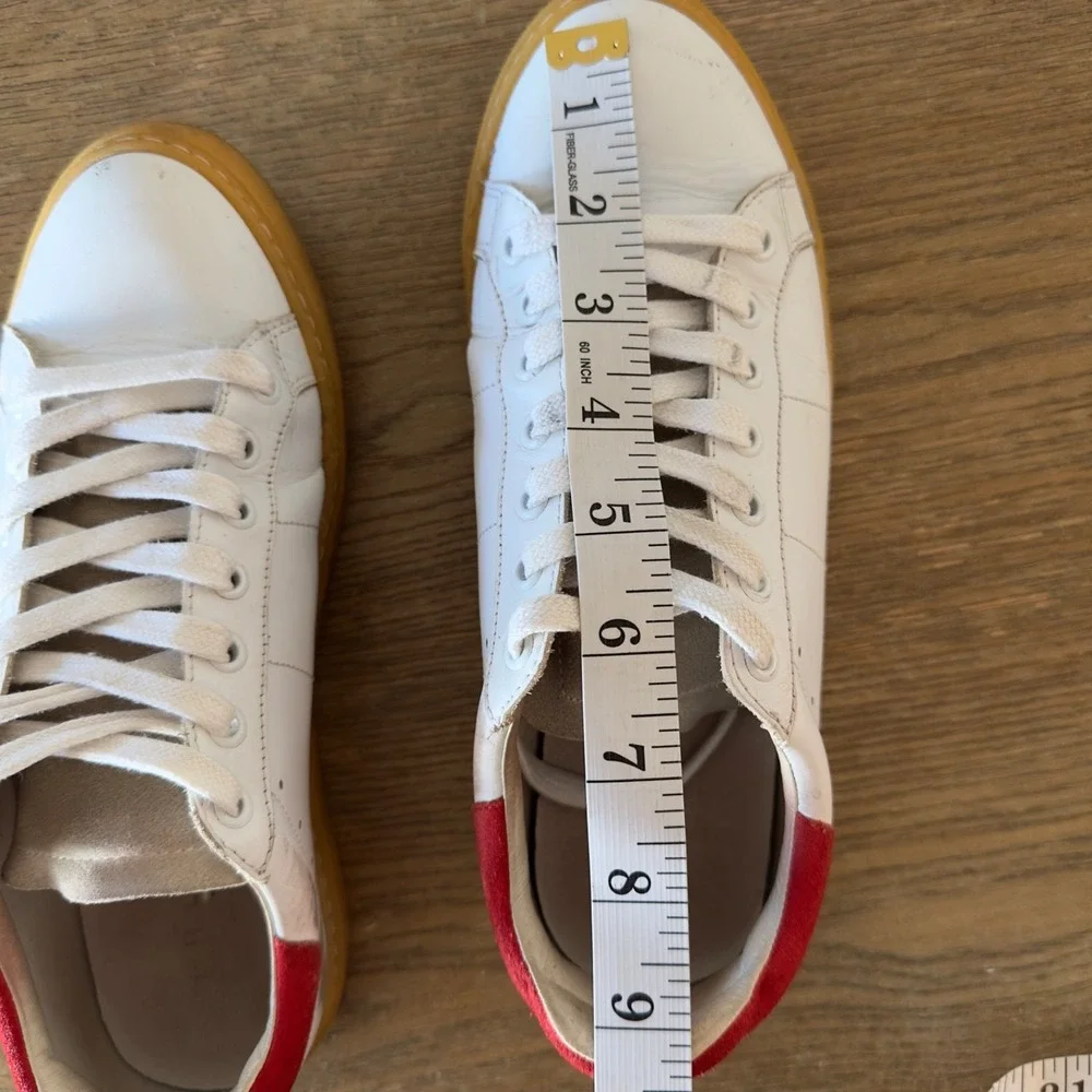 IRO Prissy‎ Leather Sneakers-Red Suede Trim-Low Top Lace Up Rubber Sole-Size 38